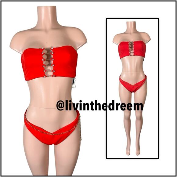 Noelani Bandeau Top XL Serena Skimpy Bottom XL  - Red $320 - Picture 1 of 14